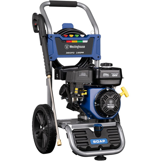 Westinghouse WPX3400 Gas Pressure Washer, 3400 PSI and 2.6 Max GPM, Onboard Soap Tank, Spray Gun and Wand, 5 Nozzle Set, CARB Compliant, for Cars/Fences/Driveways/Homes/Patios/Furniture 3400 Max PSI