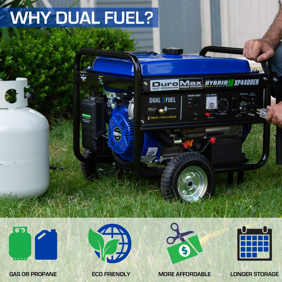 DuroMax XP4400EH Générateur portable bicarburant - 4400 watts alimenté au gaz ou au propane avec démarrage électrique