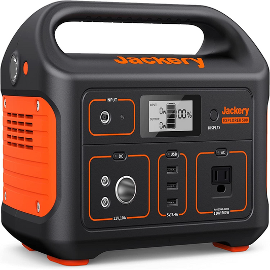 Jackery Portable Power Station Explorer 500, 518Wh Outdoor Solar Generator Mobile Lithium Battery Pack with 110V/500W AC Outlet (Solar Panel Optional) for Home Use, Emergency Backup,Road Trip Camping 500w