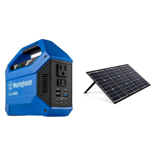 Westinghouse iGen160s and Solar Generator, 150 Peak Watts and 100 Rated Watts, with Portable 60W Solar Panel for iGen160s, 200s, 300s, 600s and 1000s Portable Power Stations iGen160s + 60W Solar Panel (Bundle)