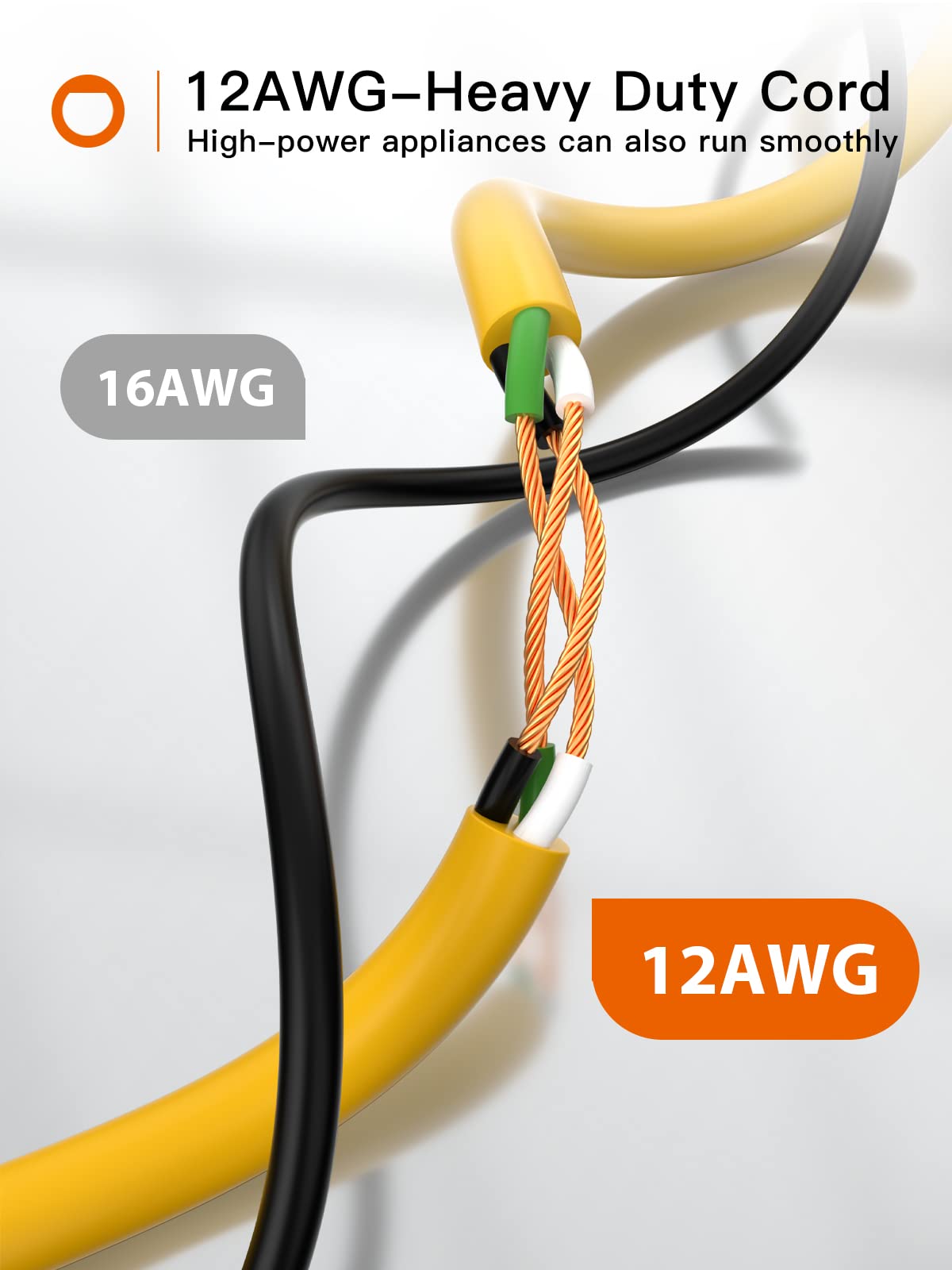 100Ft 12/3 Outdoor Extension Cord 12 Gauge SJTW Heavy Duty Waterproof Yellow 3 Prong, Flexible Long Power Cable for Garden Home or Office Use Indicator Light ETL Listed 100FT