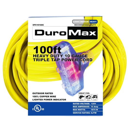 DuroMax XPC10100C Outdoor Extension Cord, XPC10100C 100' 10-Gauge Triple Tap
