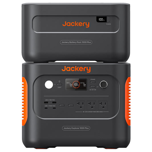 Jackery Explorer 1000 Plus Kit, centrale électrique portable Explorer 1000 Plus + 1 batterie extensible PackPlus E1000 Plus, batterie LiFePO4 2528 Wh avec sortie 2000 W pour camping-car en plein air et urgence à domicile 