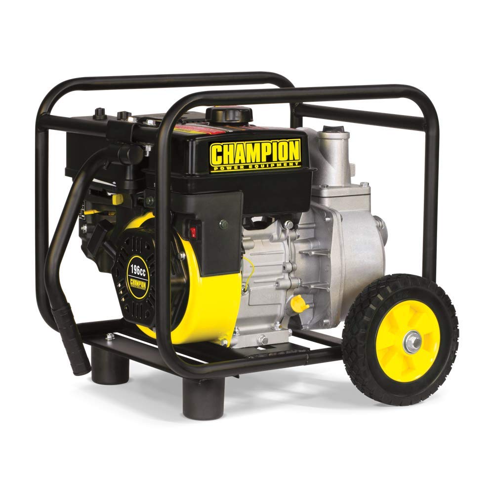 Champion Power Equipment 66520 2-Inch Gas-Powered Semi-Trash Water Transfer Pump with Hose and Wheel Kit 2" Semi Trash + 196cc Engine + 0.9 Gal