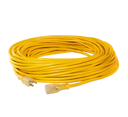 100 ft Power Extension Cord Outdoor & Indoor Heavy Duty 14 Gauge/3 Prong SJTW (Yellow) Lighted end Extra Durability 13 AMP 125 Volts 1625 Watts by LifeSupplyUSA 100 Feet Yellow