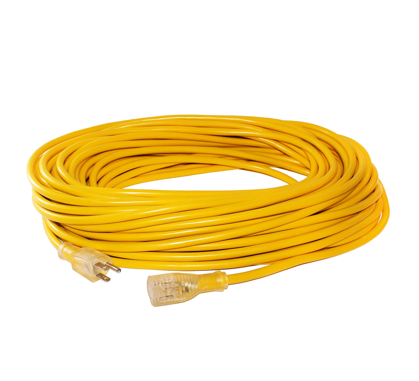 100 ft Power Extension Cord Outdoor & Indoor Heavy Duty 12 Gauge/3 Prong SJTW (Yellow) Lighted end Extra Durability 15 AMP 125 Volts 1875 Watts by LifeSupplyUSA 100 Feet Yellow