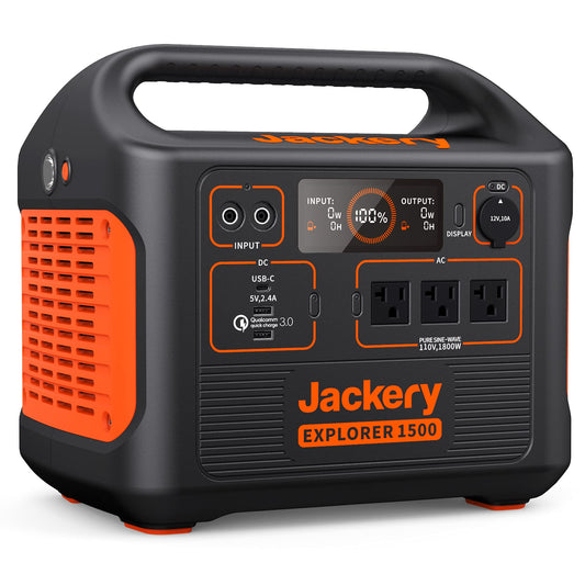 Jackery Centrale électrique portable Explorer 1500, générateur portable 1534 Wh avec 3 prises CA 110 V/1800 W, batterie solaire mobile au lithium pour camping-car/van, camping en plein air, Overlanding 