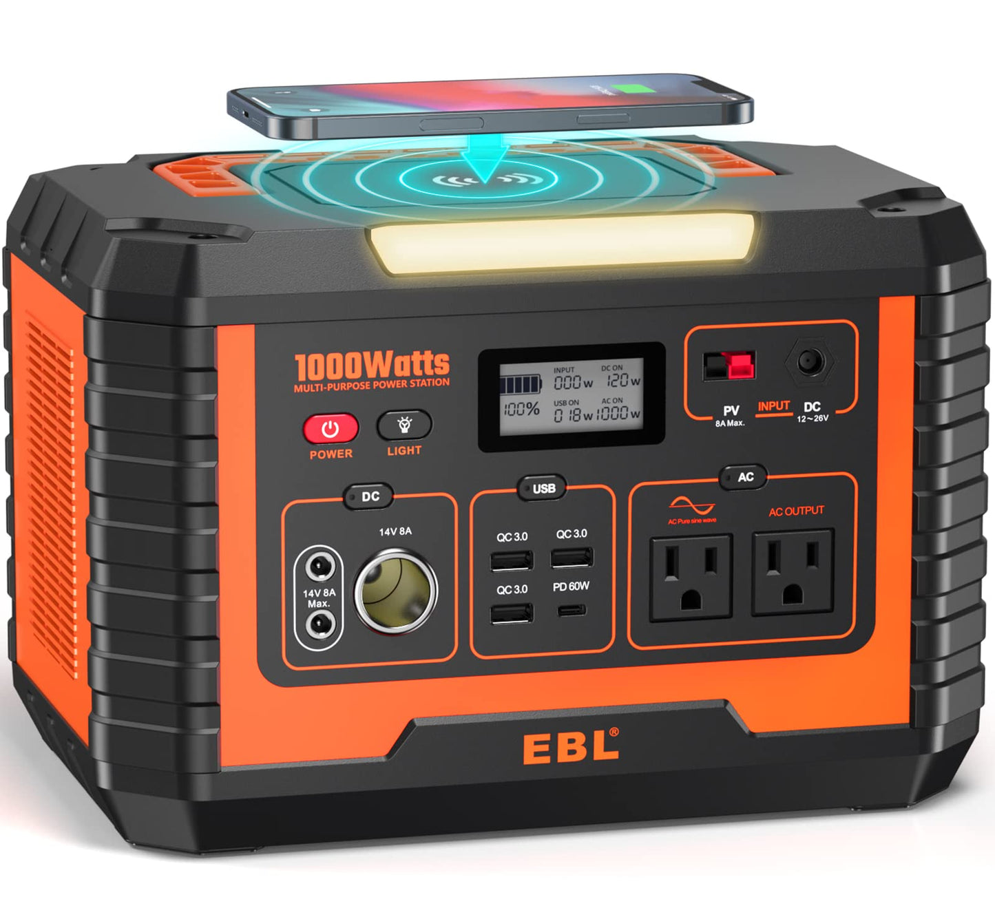EBL Portable Power Station Voyager 1000, 110V/1000W Solar Generator (Surge 2000W), 999Wh/270000mAh High Lithium Battery for Outdoor Home Emergency 1000W