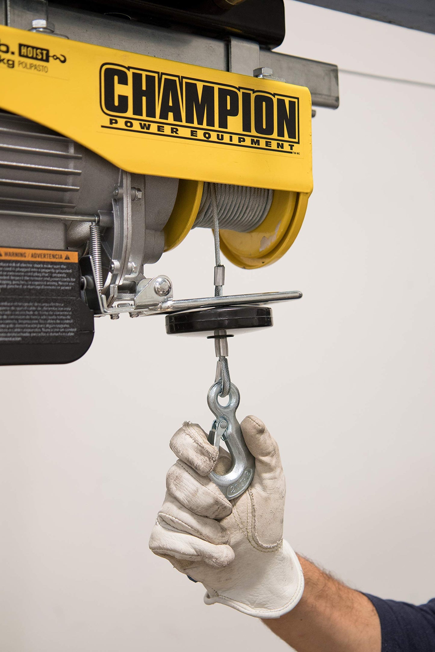 Champion Power Equipment-18890 Automatic Electric Hoist with Remote Control - Yellow, 440/880-lb.