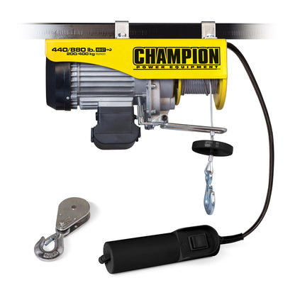 Champion Power Equipment-18890 Automatic Electric Hoist with Remote Control - Yellow, 440/880-lb.