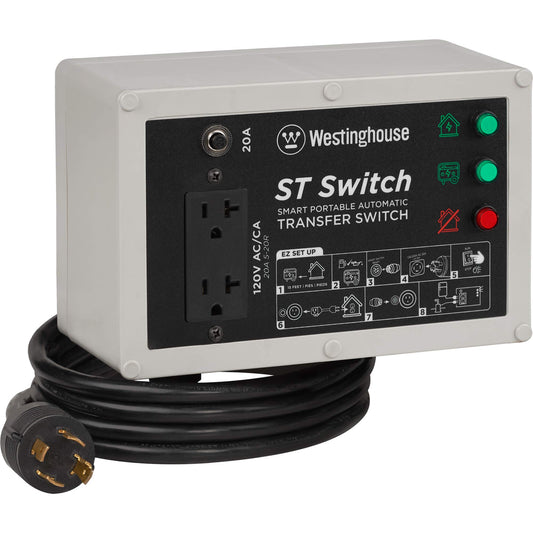 Westinghouse Outdoor Power Equipment ST Switch with Smart Portable Automatic Transfer Technology Home Standby Alternative, For Sump Pumps, Refrigerators, and More, Black and White Smart Transfer Switch