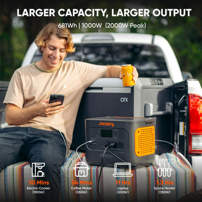 Jackery Explorer 700 Plus Portable Power Station + SolarSaga 100W Solar Panel, 681Wh 1000W (2000W Peak) Solar Generator Lithium LiFePO4 Battery Backup with BMS Protections for Outdoors, Camping Solar Generator 700 Plus 100W