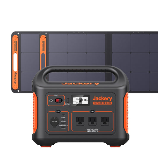 Jackery Solar Generator 1000, 1002Wh Capacity with 2xSolarSaga 100W Solar Panels, 3x1000W AC Outlets, Portable Power Station Ideal for Home Backup, Emergency, RV Outdoor Camping Black, Orange Explorer 1000 + 200W Solar Panel