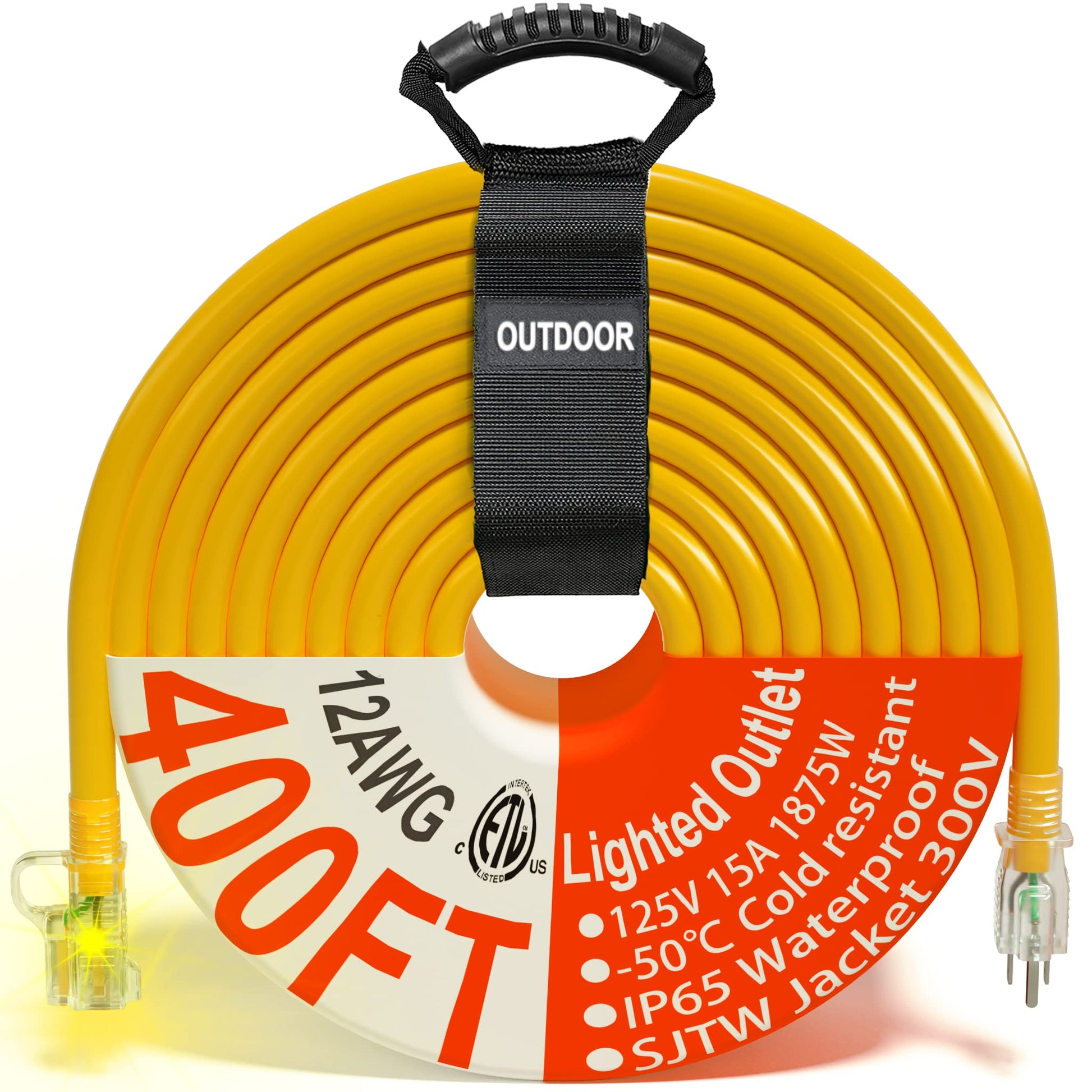 400 ft Outdoor Extension Cord Waterproof 12/3 Gauge Heavy Duty