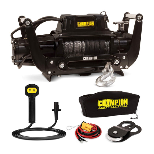 Champion Power Equipment-100427 Truck/SUV Synthetic Rope Winch Kit with Speed Mount, 12,000-lb 12,000 lb + Truck/SUV + Hawes