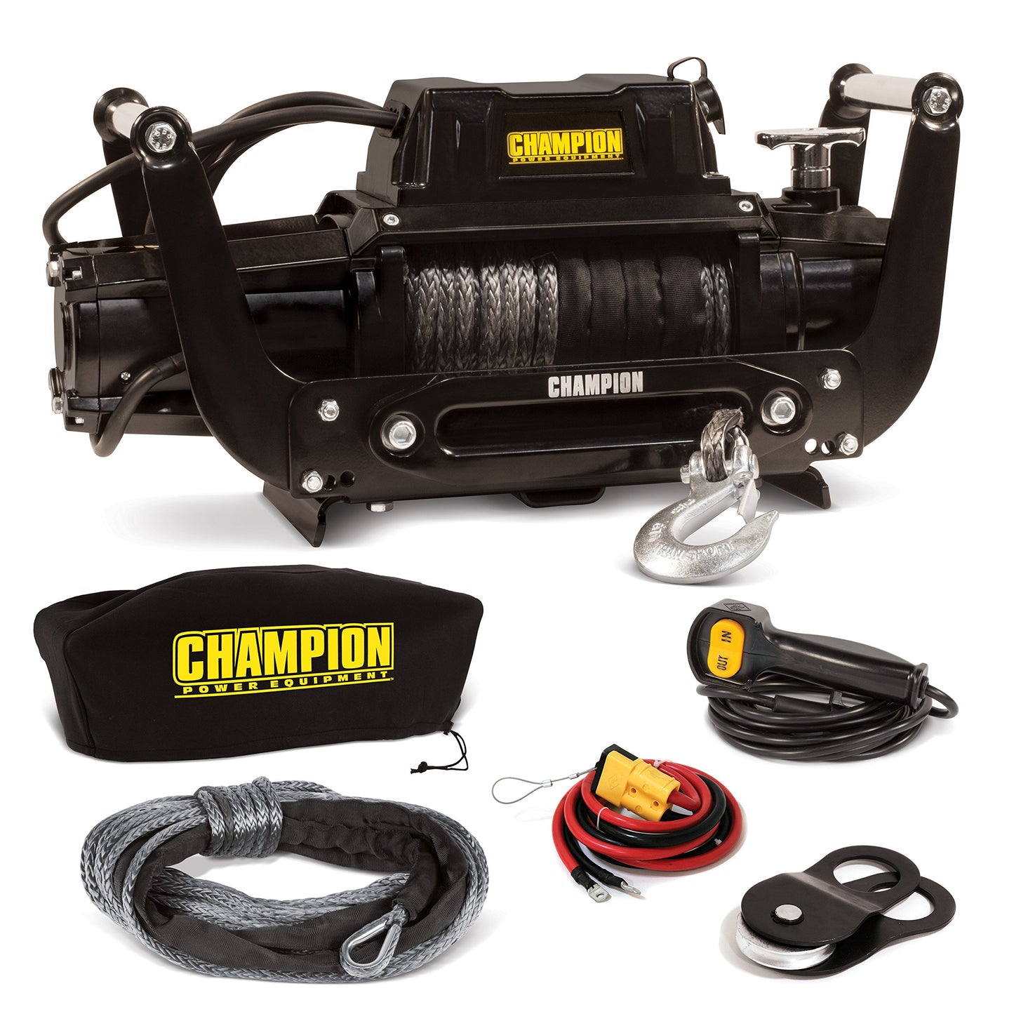Champion Power Equipment-100427 Truck/SUV Synthetic Rope Winch Kit with Speed Mount, 12,000-lb 12,000 lb + Truck/SUV + Hawes