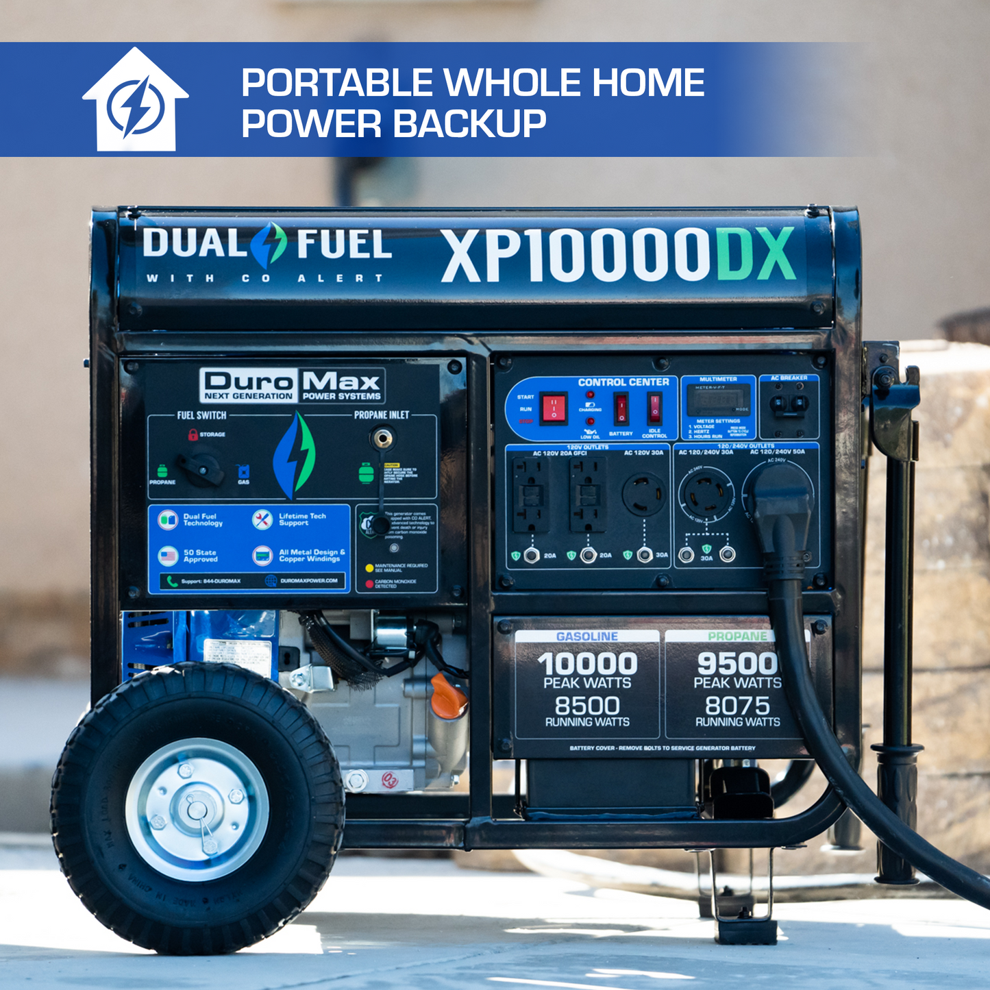 10,000 Watt Dual Fuel Portable Generator w/ CO Alert