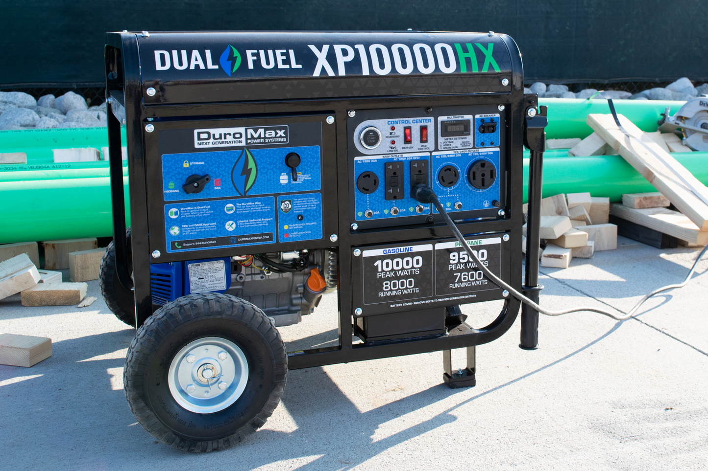 10,000 Watt Dual Fuel Portable HX Generator w/ CO Alert